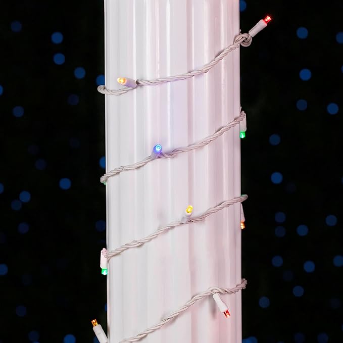 Novelty Lights 34ft Christmas String Lights 100 Multicolor LED Bulbs on White Wire 4 Spacing Connectable Indoor Outdoor Commercial Grade Lighting for Holidays Patio Weddings