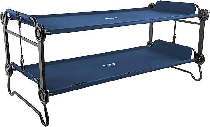 Disc-O-Bed Extra Large Portable Bunk Camping Cots with Carry Bags - Heavy-Duty Indoor or Outdoor Sleeping System Converts to Bench or Separate Beds 500 lb Weight Capacity Per Cot Navy