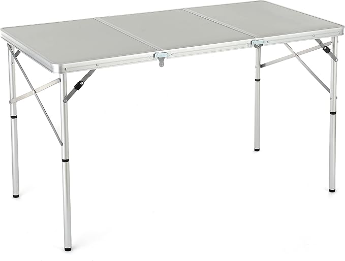 ARROWHEAD OUTDOOR 4’ ft Heavy-Duty Portable Aluminum Frame Folding Table w/Leveling Feet Solid Tabletop Surface 2 Adjustable Heights Carrying Case Included Lightweight USA-Based Support
