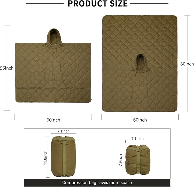 LOOGU Camo Blanket Waterproof Insulation Poncho Liner for Outdoor Camping Hiking Hunting Survival Backpacking Picnicking