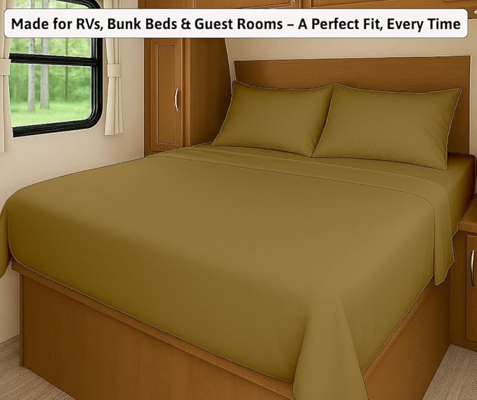 SlumberWell 4 Piece Luxury Soft Microfiber Fitted Bed Sheet Set for Campers 6 to 12 Inch Deep Pocket RV Bunk 35 x 79 Taupe