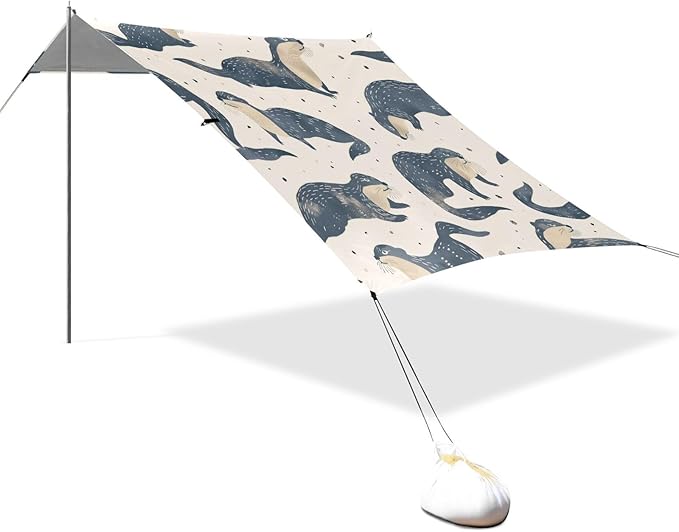 Otters Pattern Beach Tent Sun Shelter 9.2' x 10.5' Beach Canopy with 4 Sandbags 4 Stability Poles Sand Shovels - Tent Canopy for Beach Camping Fishing Picnics