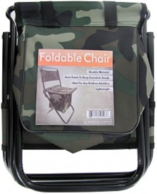 Camouflage Foldable Camping Stool Chair with Zippered Gear Pouch - Youth Size