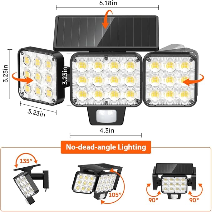 Solar Flood Light Outdoor 4 Pack 3500LM Super Bright Motion Sensor Outdoor Lights Solar Lights Outdoors Waterproof Upgrade Glass Panel 270° Wide Angle LED Security Spot Light for Outside Yard