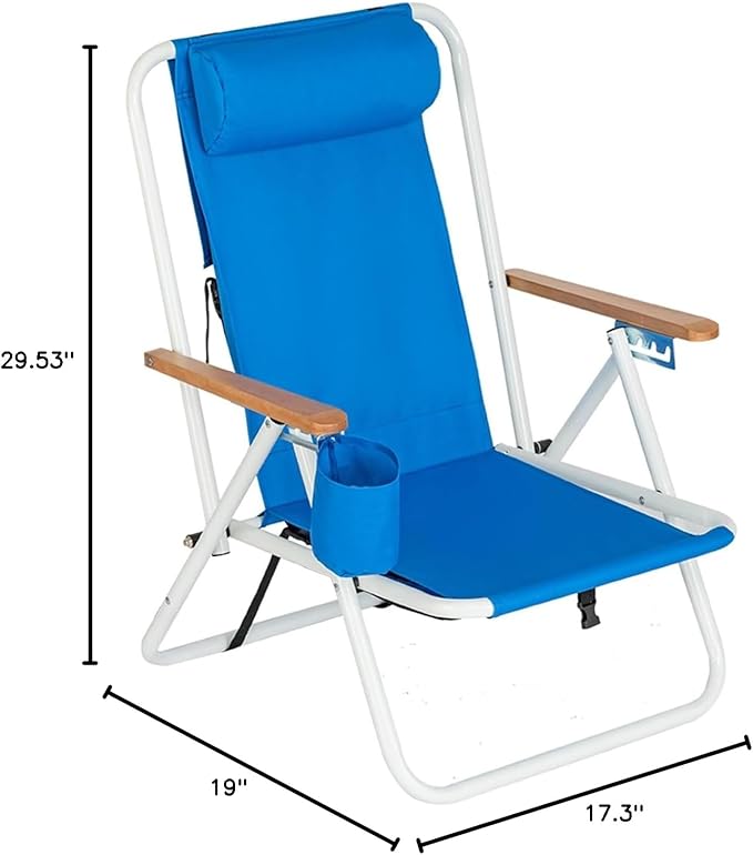 Backpack Beach Chair Portable Camping Chair Patio Lightweight Folding Chair Outdoor Folding Lawn Camping Chairs for Adults Portable Beach Chair for Garden Patio Park PoolsideTravel Blue