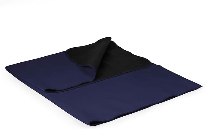 PICNIC TIME Outdoor Picnic Blanket Tote 59x51 Foldable Beach &amp Camping Blanket with Soft Fleece Water-Resistant Bottom Adjustable Strap &amp Zippered Pocket (Navy Blue with Blue Flap)