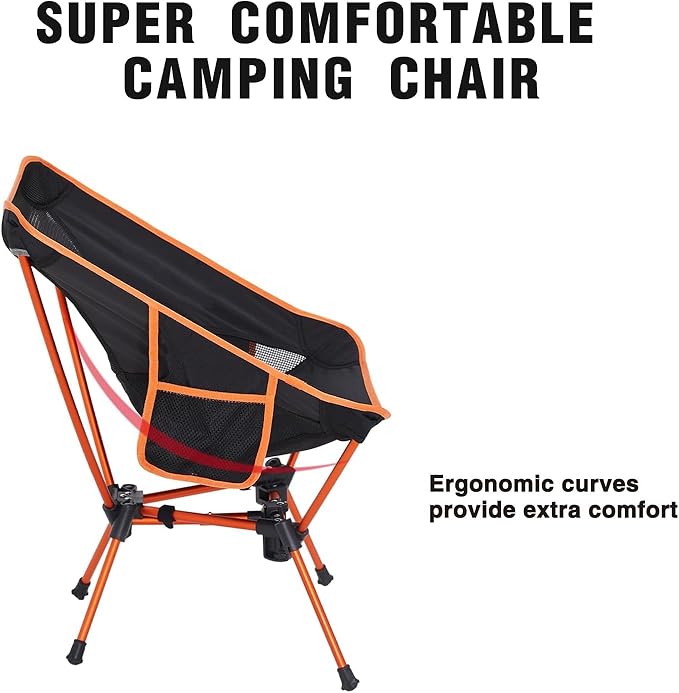 MOON LENCE Portable Camping Chair Backpacking Chair - The 4th Generation Ultralight Folding Chair - Compact Lightweight Foldable Chairs for Hiking Mountaineering Beach (Orange-2Pack)