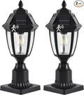 Solar Outdoor Post Lights 2 Pack Dusk to Dawn Outdoor Column Light with Pier Mount Base Black Exterior Solar Powered Pole Light for Outside Porch Yard Pathway Driveway