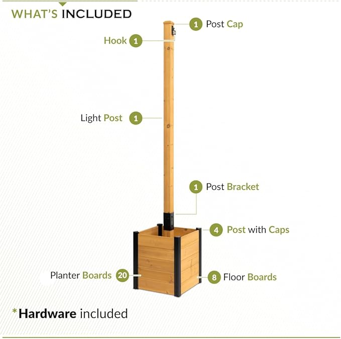 8.5ft H (1 Post w/Planter Box) Freestanding Zippity Concord String Light Post for Outdoor Hanging Lights Light Poles for Outside Balcony Lights Patio Decor for String Lights ZP19081