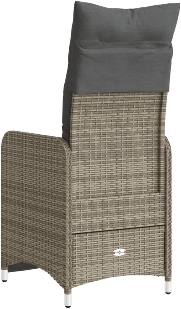 Grey PE Rattan Reclining Chair Set of 2 Steel Frame 21.5x23x36.2 Adjustable with Cushions Patio/Balcony/Poolside