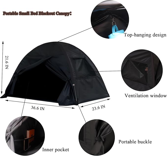 Sleep Bed Tent Light-Blocking Privacy Tent Blackout Canopy to Improve Sleep Anytime Anywhere. Perfect for Nightshift Dorms Travel Naps and Relaxation