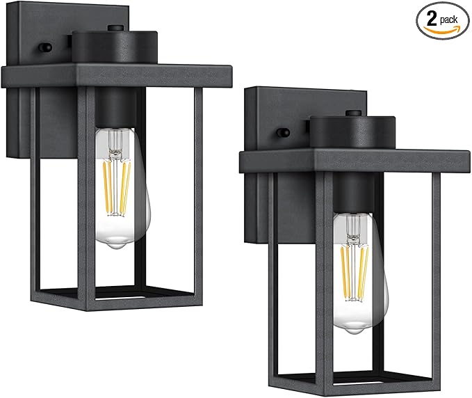 tewei Outdoor Lights for House 11IN Black Exterior Light Fixtures Anti-Rust Waterproof Outdoor Wall Lantern Outside Wall Sconce with Clear Glass Shade for Garage 2 Pack