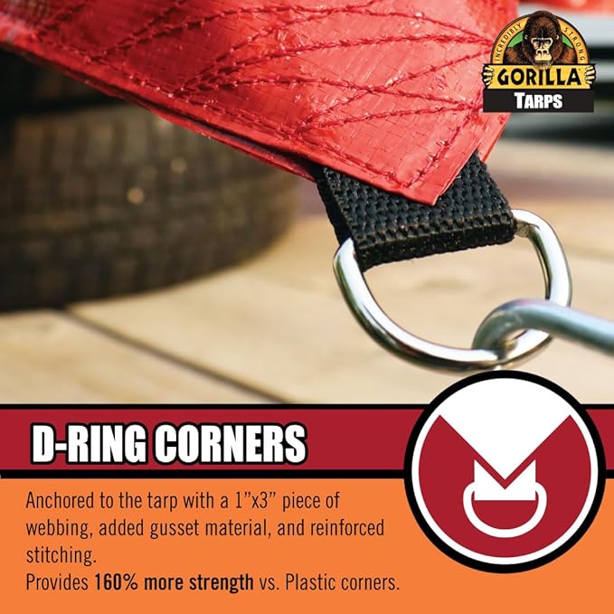 Gorilla Tough Tarp 8 ft x 10 ft Heavy-Duty Waterproof Polyethylene 8 mil Thick UV Treated with Reinforced Edges &amp Aluminum Grommets - Durable Outdoor Tarp for Camping Gardening Construction