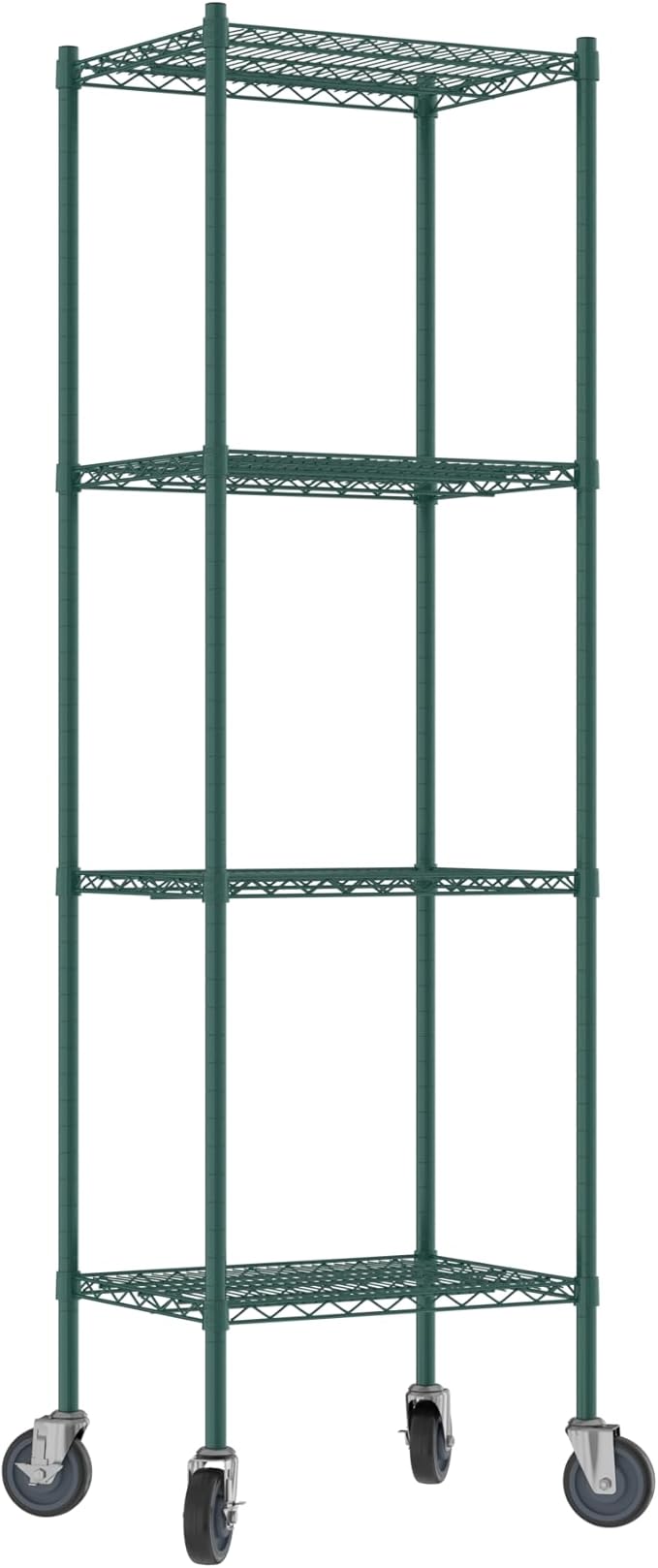 Commercial NSF Listed Green Epoxy Mobile Wire Shelving Kit 18 x 24 x 80 with 4 Shelves Perfect for Warehouse Walk-in Refrigerator Freezer Grocery Store Restaurant Dishroom