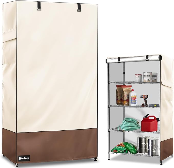 Wire Shelf Cover600D Heavy Duty 100% Waterproof Shelf Covers for Wire ShelvingOutdoor Storage Shelves Cover for Metal Rack36.2 W x 20.5 D x 60 HBeige &amp Brown