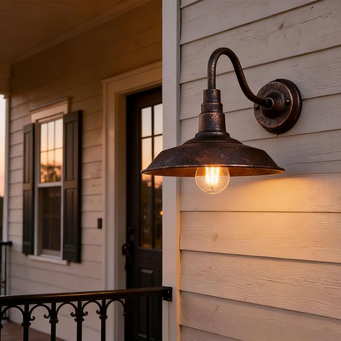 4-Pack Outdoor Gooseneck Barn Light 10 Retro Exterior Wall Light Iron Art Dome Farmhouse Wall Sconces Anti-Rust Waterproof Outdoor Light for House Porch Garage Entryway