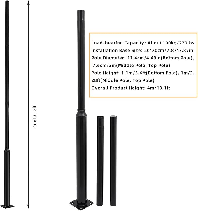 Street Light Pole 13ft Tall Galvanized Split Street Lamp Post for Outdoor Street Courtyard Parking Lot Lighting Post Fixtures with Mounting Ground Cage (13FT 114+76mm)