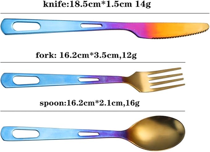 Titanium Cutlery Set Camping Utensils for Hiking &amp Travel 3-Piece Fork Spoon Knife Lightweight Portable Flatware Gradient Color Non-coating Dishwasher Safe RT142T (1 set)