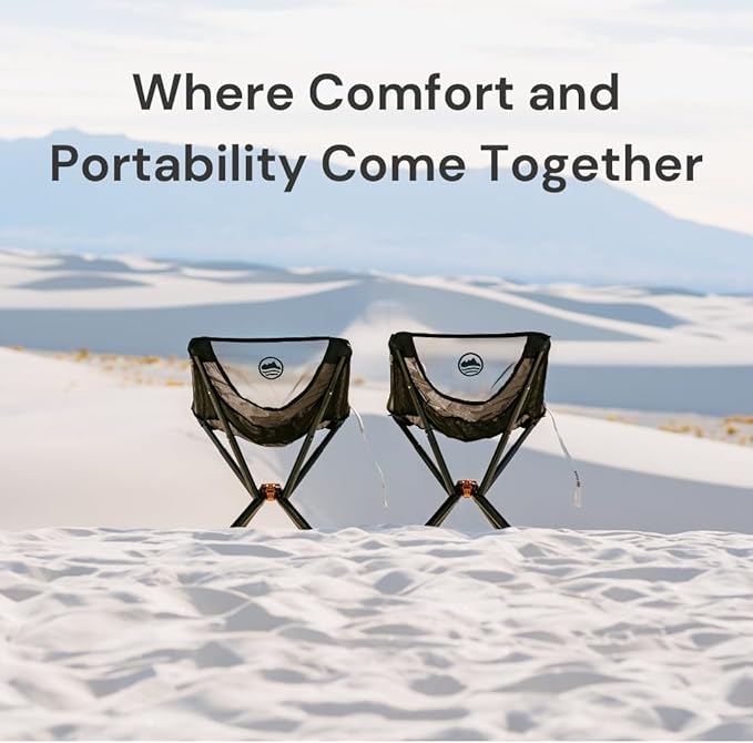 CLIQ Portable Chair Version 1.0 with Free Bag - Lightweight Folding Chair for Camping - Supports 300 Lbs - Perfect for Outdoor Adventures - Black Bundle