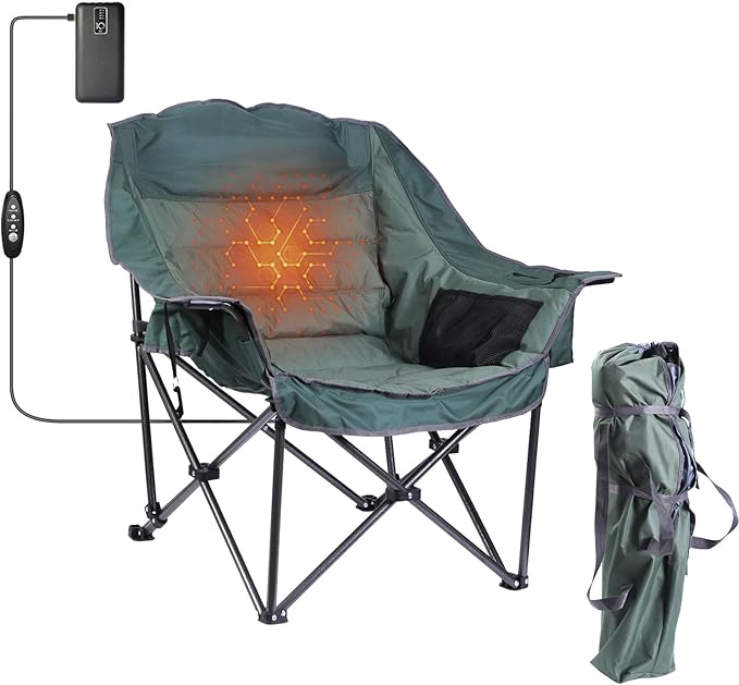 Heated Camping Chair XL Padded Chair with Cooler Cupholder &amp Carry Bag Heavy Duty for Outdoor Activities (1 Pack)