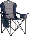 Oversized Camping Chair Folding Chair with Cooler Padded Outdoor Chairs Heavy Duty Support 500 LBS Steel Frame Collapsible Arm Chair with Cup Holder Blue &amp Gray