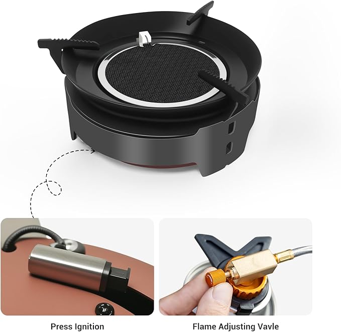 Camping Stove 3600W Portable Backpacking Stove with Piezo Ignition Fuel Canister Adapter Windproof Gas Stove for Camping Hiking Outdoor Cooking