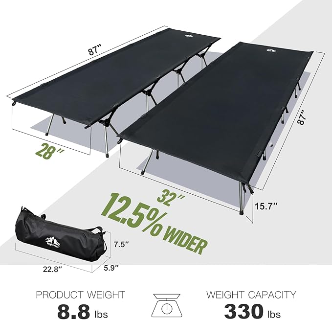 Night Cat Camping Cot Bed - Portable Folding Sleeping Cots for Adults 1-Person Outdoor Elevated Off-Ground Beds Easy Set-up Army Sleeping Bed 87x32