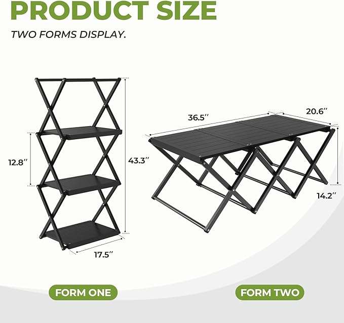 Camping Table and Chairs Set 2-in-1 Aluminum Folding Table with 3-Tier Storage Rack Heavy Duty Portable Camp Kitchen for Outdoor Camping Hiking Beach