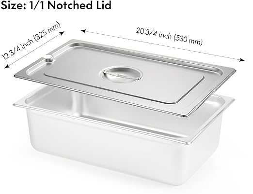 CURTA 6-Pack Full Size Slotted Steam Table Pan Covers with Handle NSF Certified 18/8 Stainless Steel Hotel Pan Lids for Catering Buffet Restaurant Commercial Kitchen Dishwasher Safe