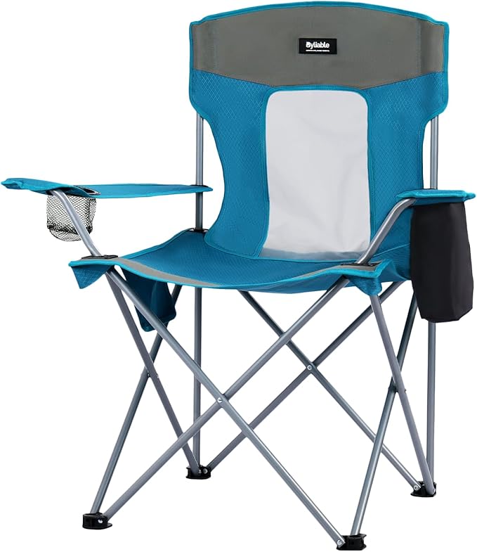 Camping Folding Chair Outdoor Lawn Portable Lightweight Camp Folding Chairs for Adult Outside with Cup Holder Cooler Pouch &amp Side Pocket for Camping Beach Fishing Sports or Tailgating Events