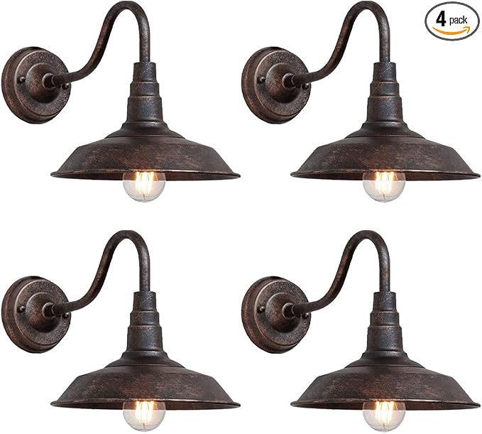 4-Pack Outdoor Gooseneck Barn Light 10 Retro Exterior Wall Light Iron Art Dome Farmhouse Wall Sconces Anti-Rust Waterproof Outdoor Light for House Porch Garage Entryway