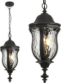 Large Outdoor Pendant Light Fixtures 23.6'' Exterior Hanging Lantern Porch Light Adjustable Black Brush Red Hanging Lamp Farmhouse Exterior Chandelier Ceiling Mount for Entrance Patio