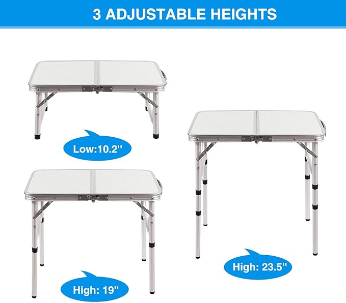 RedSwing 2ft Folding Camping TableSmall Portable Pinic Table Adjustable Height Lightweight Aluminum Camping Table for Outdoor Indoor Hiking Camp