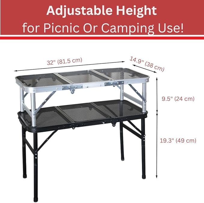 Portable Folding Outdoor Camping Table – 3FT Lightweight Small Foldable Design of 19.6 inch Height for Picnic BBQ Travel &amp Outdoor – Compact Collapsible &amp Durable Camp Tables with Adjustabl