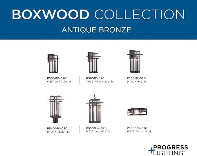 Progress Lighting Boxwood Collection 1-Light Clear Seeded Glass Craftsman Outdoor Medium Wall Lantern Light Antique Bronze  14.13x7.63x7.63
