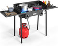 ROVSUN 2 Burner Gas Stove with Side Shelves 150000 BTU Portable Propane Stove with Removable Legs Wind Panels &amp Regulator for Camping Home Backyard Cooking Brewing Canning Turkey Frying