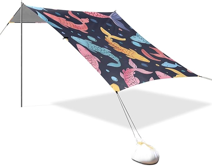 Red Yellow Blue Fishes Camping Sun Shelter Beach Tent Portable Beach Sun Shade Outdoor Canopy for Camping Trips Fishing Picnic
