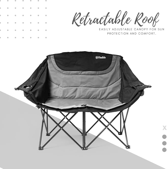 Double Camping Chair with Canopy Folding Two-Person Seat Portable Outdoor Loveseat with Shade Folding Chair for Beach Lawn and Outdoor Activities