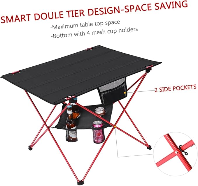 PRETYZOOM Portable Folding Camp Table Beach Tables for Sand Oxford Cloth for Camping Hiking Picnic