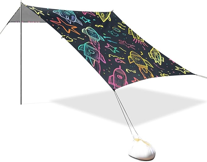 Neon Rocket Star Camping Sun Shelter Beach Tent Portable Beach Sun Shade Outdoor Canopy for Camping Trips Fishing Picnic