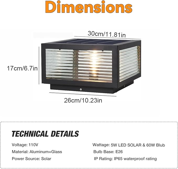 Outdoor Solar Post Lights Luxury Modern Solar Post Cap Light Fence Deck Column Light with IP65 Waterproof Pillar Lights for Flat Surface Patio Garden Decoration