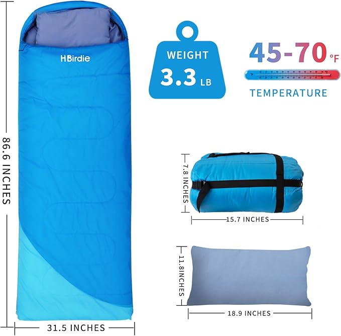 Adult Sleeping Bag with Pillow Comfortable Durable &amp Waterproof Lightweight for Adults Kids Spring Summer Autumn 3 Seasons Travel Camping Outdoor