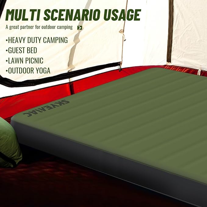 SKYEMAC Self-Inflating Memory Foam Sleeping Pad with Built-in Pump - R-Value 13 Full Size (78 L x 55 W x 4 TH) - Thick Camping Mattress for Car Camping and Family Use - Comfortable &amp Durable