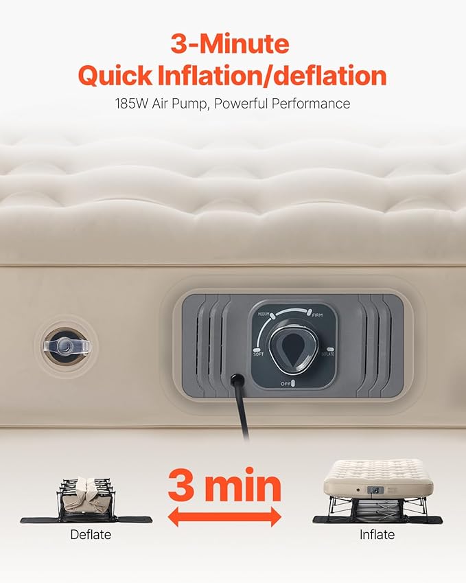 VEVOR Air Mattress with Frame Inflatable 2 Person Camping Cot with Built-in Pump Portable Folding Air Beds Supports 600 lbs Blow Up Bed for Guests Camping Travel Indoor &amp Outdoor Use