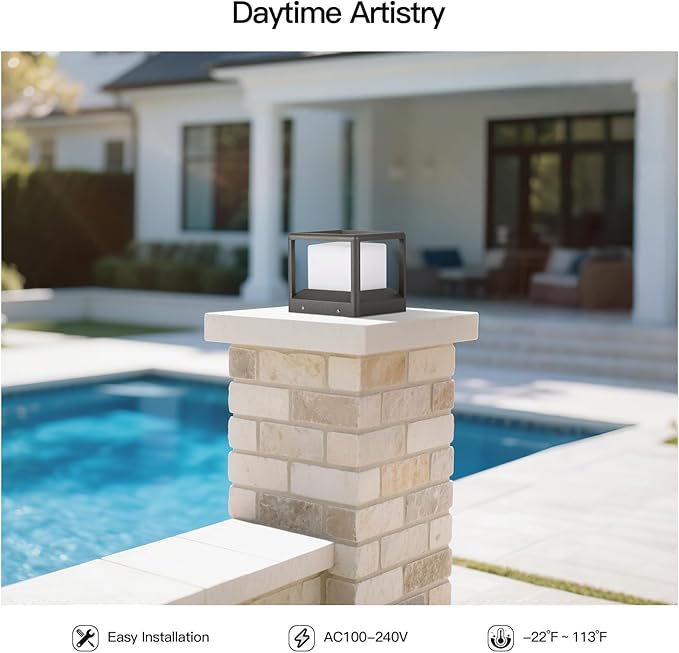 7.1 Outdoor Post Lights Pillar Lights Hard Wired AC100-240V Modern Column Light Waterproof Fence Deck Cap Lamp Fixture 3000K Landscape Lighting for Outside Patio Garden Gate Posts