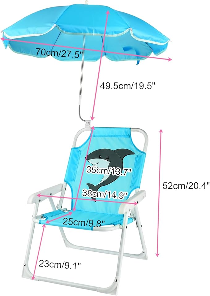 PLULON Kids Beach Chair with Umbrella Folding Lawn and Camping Chair with Summer Shade for Beach Pool Travel and Outdoor (for 1-5 Years Old)