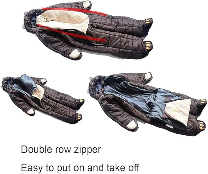 Wearable Sleeping Bag 3 Season Bear-Shaped Sleeping Bag Camping Adults Full Body Sleeping Pouch for CampingTraveling Hiking Backpacking