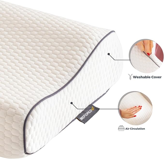 Memory Foam Travel Pillow with Washable Cover &amp Carry Bag – Compact Soft &amp Breathable Neck Pillow for Airplane Camping &amp Car (White- Without Spare Cover 13.8x11.8x3.9/3.1 inches)