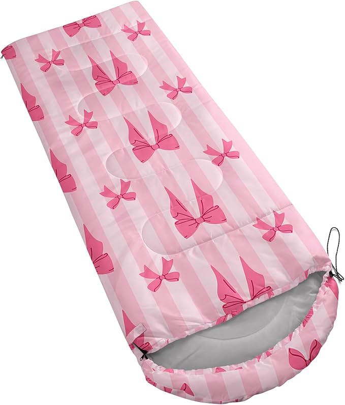 Colorful Bow Sleeping Bag 3 Season Warm Cool Weather Hand Drawn Bow Camping Sleeping Bag for Adult Cute Bowknot Camping Backpacking for Outdoor Traveling Hiking Hunting Gear Equipment
