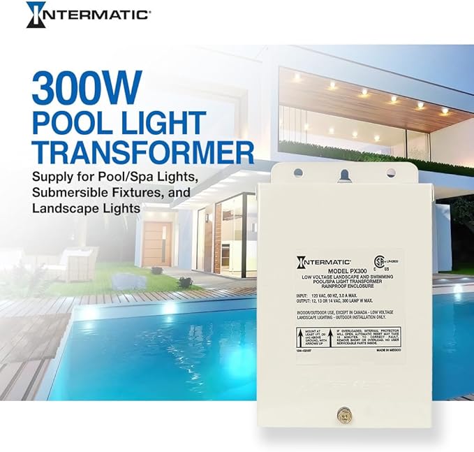 Intermatic | PX300 300W Pool Light Transformer 12V 13V 14V - Supply for Pool/Spa Lights Submersible Fixtures Landscape Lights - Enhanced Safety Circuit Protection Beige - Stainless Steel